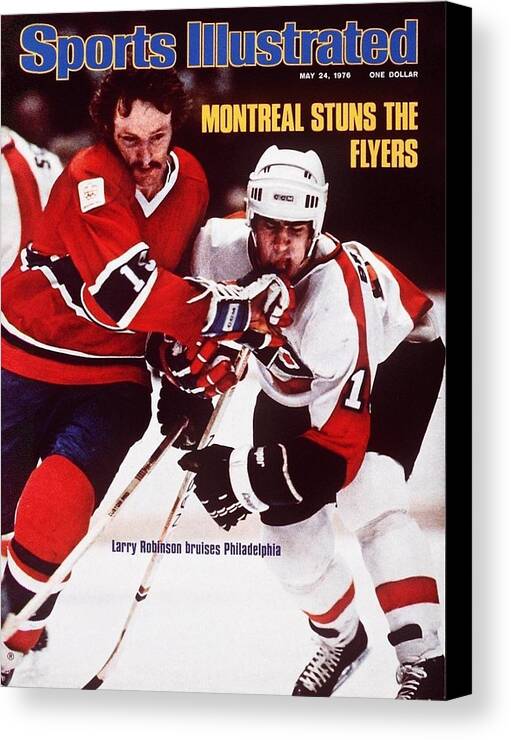 Larry Robinson and Philadelphia Flyers Clash Canvas Print featuring the photograph Montreal Canadiens Larry Robinson, 1976 Nhl Stanley Cup Sports Illustrated Cover by Sports Illustrated Larry Robinson and Philadelphia Flyers Clash Canvas Print featuring the photograph Montreal Canadiens Larry Robinson, 1976 Nhl Stanley Cup Sports Illustrated Cover by Sports Illustrated