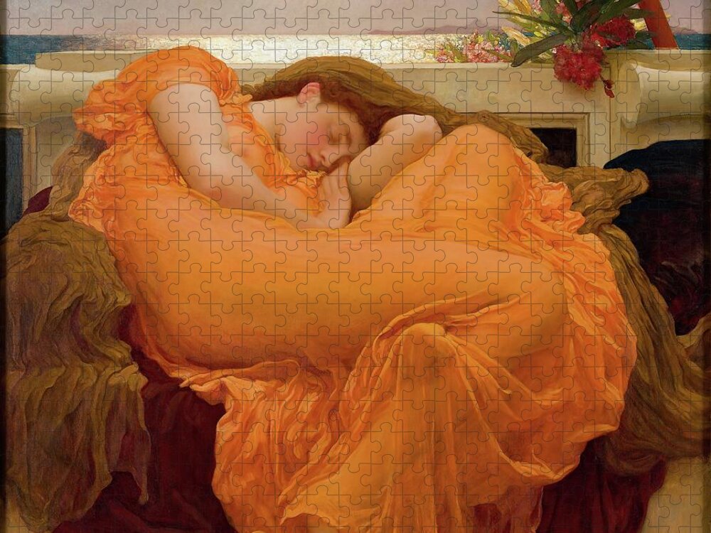 famous painting of woman sleeping in orange dress A colossal artistic joke Flaming June at the Royal Academy review | Art