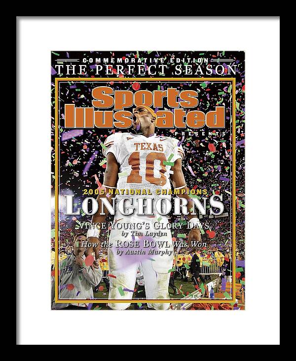 Vince Young Celebrates Longhorns Victory Framed Print featuring the photograph Texas Qb Vince Young, 2006 Rose Bowl Sports Illustrated Cover by Sports Illustrated Vince Young Celebrates Longhorns Victory Framed Print featuring the photograph Texas Qb Vince Young, 2006 Rose Bowl Sports Illustrated Cover by Sports Illustrated