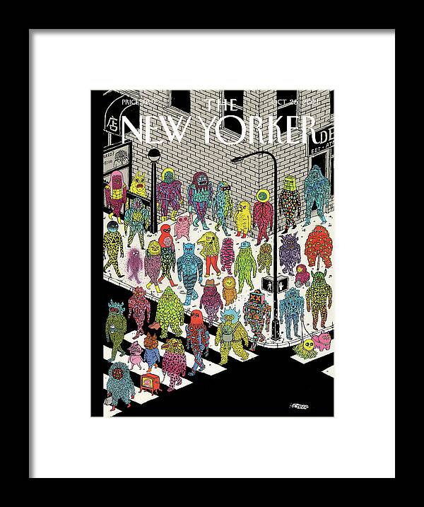 Monsters Crossing Busy Intersection Framed Print featuring the painting Beasts and Beauties by Edward Steed Monsters Crossing Busy Intersection Framed Print featuring the painting Beasts and Beauties by Edward Steed