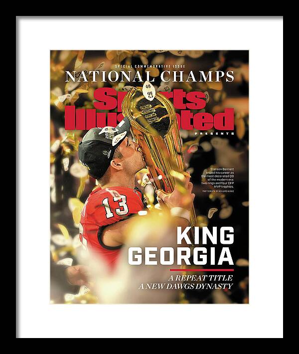 Stetson Bennett Celebrates Championship Framed Print featuring the photograph University of Georgia, 2023 NCAA Football Championship Commemorative Issue Cover by Sports Illustrated Stetson Bennett Celebrates Championship Framed Print featuring the photograph University of Georgia, 2023 NCAA Football Championship Commemorative Issue Cover by Sports Illustrated