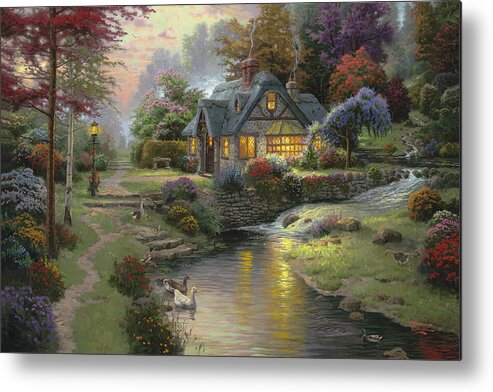 Stillwater Cottage Metal Print by Thomas Kinkade Studios - Thomas