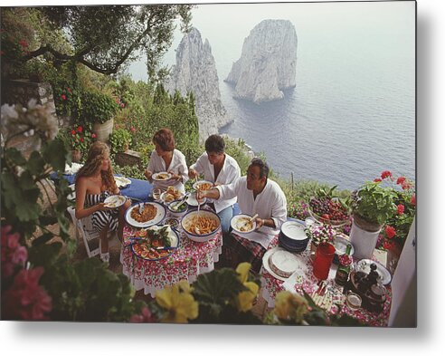 Dining Al Fresco On Capri by Slim Aarons, Metal Prints