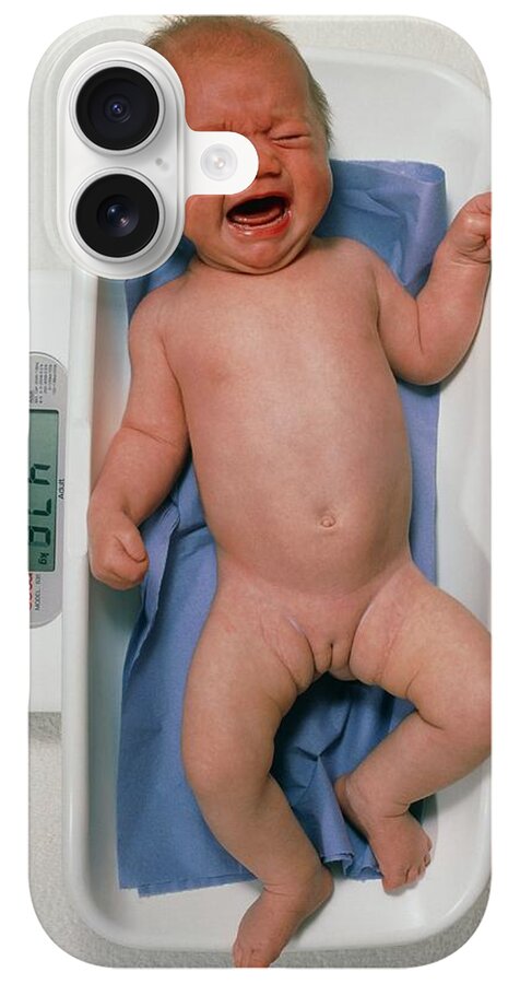 Crying Baby Girl Weighed On Electronic Scales iPhone Case Crying Baby Girl Weighed On Electronic Scales iPhone Case