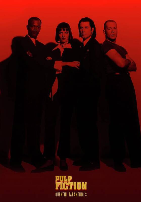 Pulp Fiction Cast in Red Lighting Movie Poster