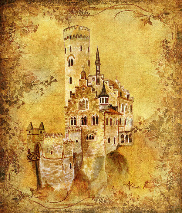 Majestic Medieval Castle Tower Poster featuring the painting Medieval Golden Castle by Angeles M Pomata Majestic Medieval Castle Tower Poster featuring the painting Medieval Golden Castle by Angeles M Pomata