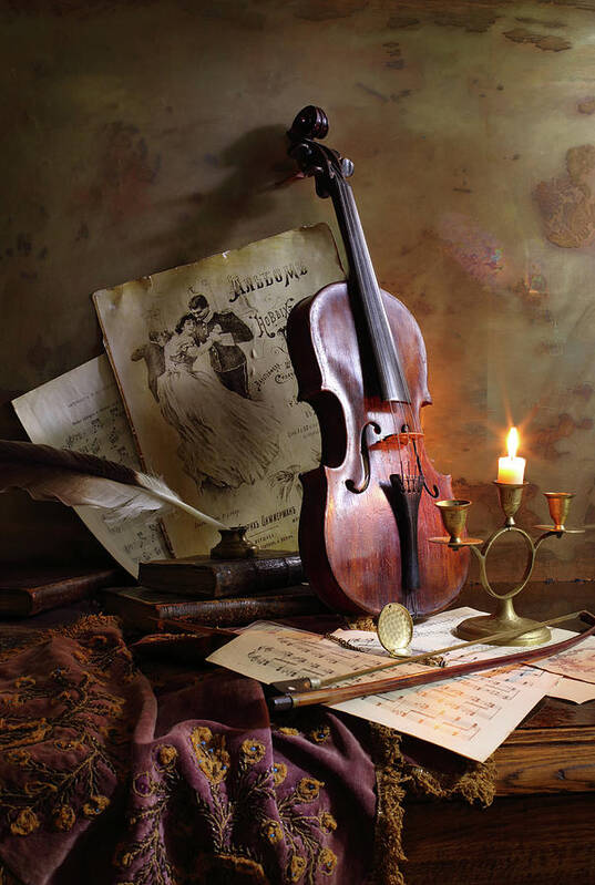 Still Life With Violin Art Print by Andrey Morozov - Metal Posters