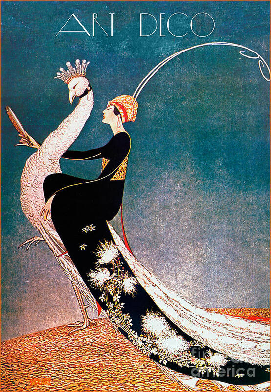 Art Deco Fashion Peacock Art Print by Mindy Sommers - Metal Posters
