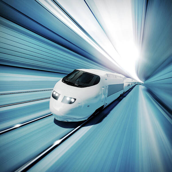 A Fast Modern Train Speeding Through A Art Print by Doug Armand