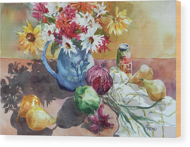 Still Life Wood Print featuring the painting Kitchen Table - Tabletop #1 by Sheila Parsons