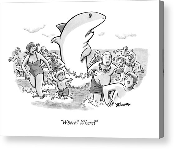 Shark Panic Among Swimmers Acrylic Print