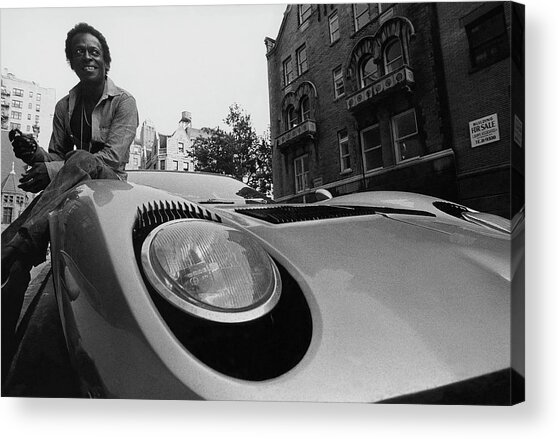 Smiling Man with Vintage Sports Car Acrylic Print