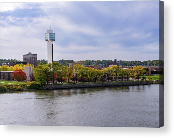 Cityscape Of Downtown Area Of Moline, Illinois From I-74 Bridge Acrylic Print