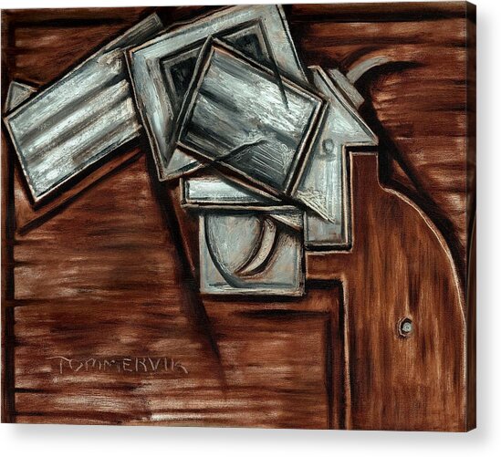 Abstract Cubism Cowboy Revolver Gun Art Print Acrylic Print