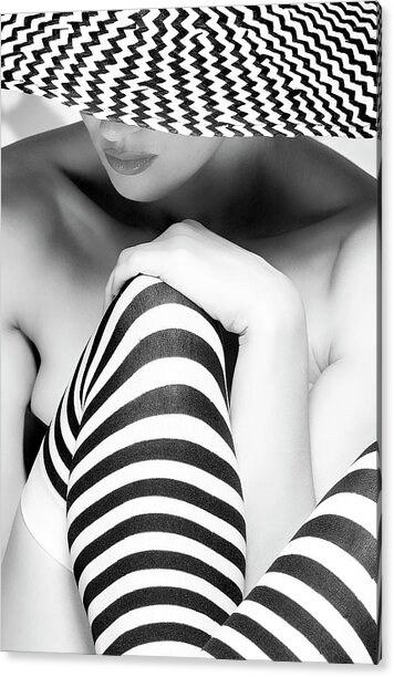 Woman in Black and White Stripes Acrylic Print