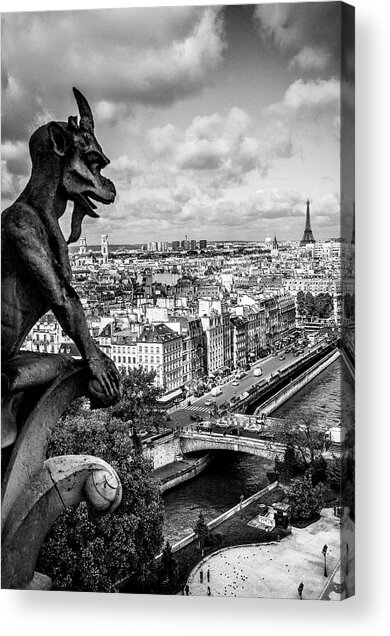 Notre Dame Gargoyle & City Of Paris #1 Acrylic Print