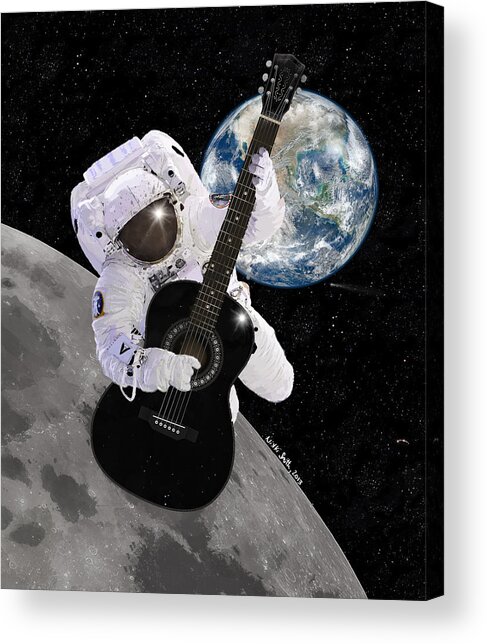 Astronaut Playing Guitar on the Moon Acrylic Print