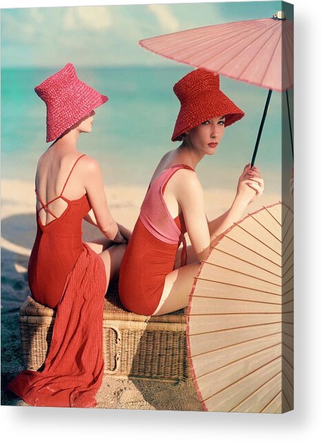 Elegant Beach Fashion with Straw Hats Acrylic Print