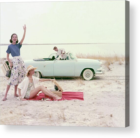 Vintage Beach Scene with Convertible Acrylic Print