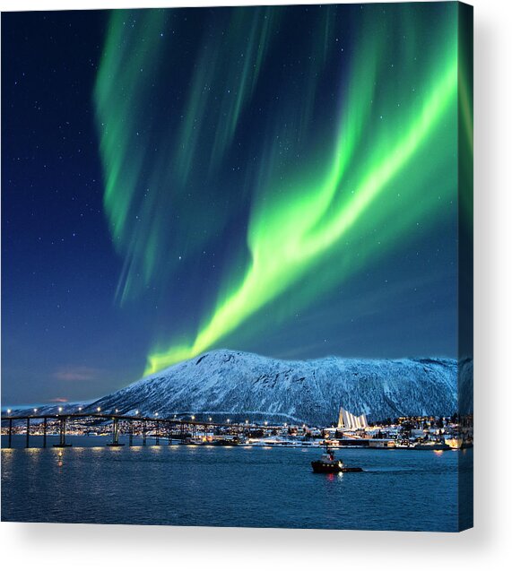 Northern Lights Over Snowy Mountain Acrylic Print