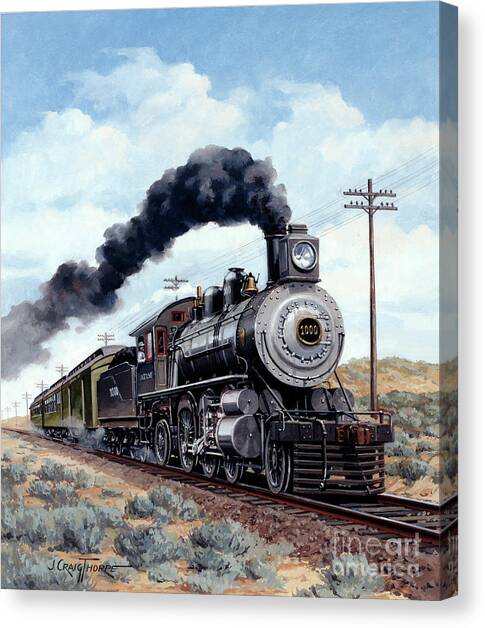 Locomotives - Santa Fe Railway 2-6-2 Prairie Type Engine Number 1000 Canvas Art Print by J Craig Thorpe