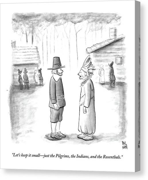 An Indian Chief Speaks To A Pilgrim Canvas Art Print by Paul Noth