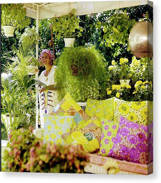 Lilly Pulitzer In Her Garden Canvas Art Print by Horst P. Horst