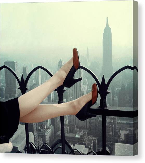 Two-Color Pumps Beside the New York City Skyline Canvas Art Print by Edward Kasper