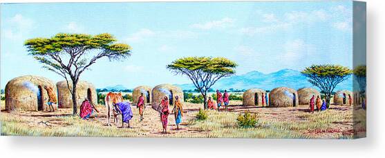 Village Life - 1 Canvas Art Print by Joseph Thiongo