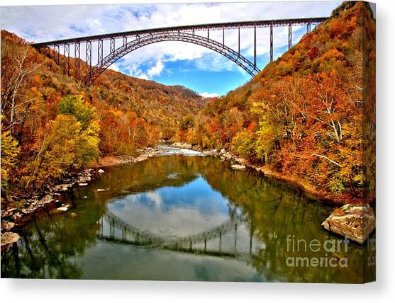 Flaming Fall Foliage At New River Gorge Canvas Art Print by Adam Jewell