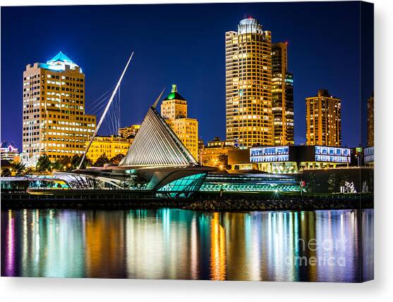 Picture of Milwaukee Skyline at Night Canvas Art Print by Paul Velgos