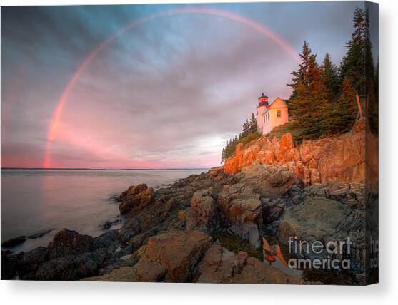 Rainbow Over Bass Harbor Head Light I Canvas Art Print by Clarence Holmes