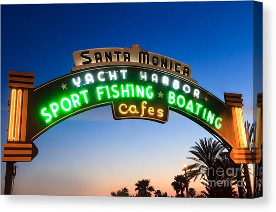 Santa Monica Pier Sign Canvas Art Print by Paul Velgos