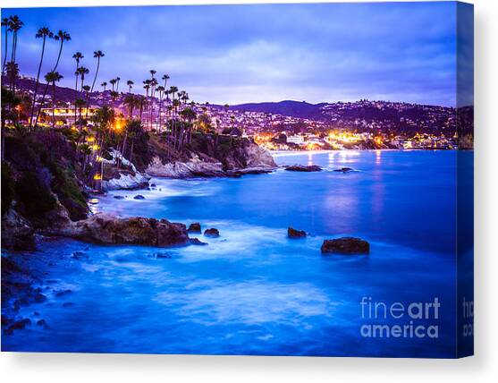 Picture of Laguna Beach California City at Night Canvas Art Print by Paul Velgos