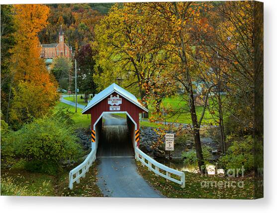 New Baltimore Bridge Autumn Sunset Canvas Art Print by Adam Jewell