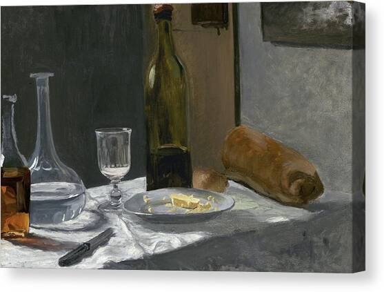 Still Life With Bottle,carafe Bread And Wine Canvas Art Print by Claude Monet