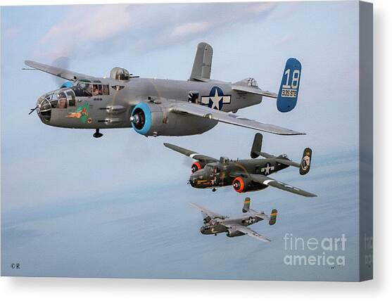 B25 Mitchells on Parade Canvas Art Print by Antonios Valamontes