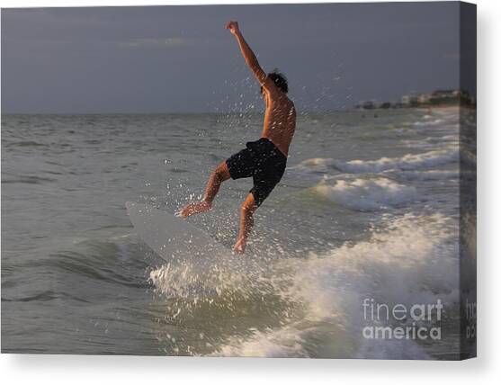 Sunset Skimboard Adventure 3386 Canvas Art Print by Donn Ingemie