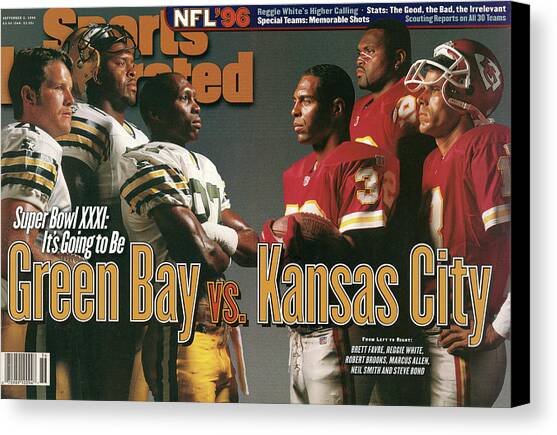 Green Bay Packers And Kansas City Chiefs, 1996 Nfl Football Sports Illustrated Cover Canvas Art Print by Sports Illustrated