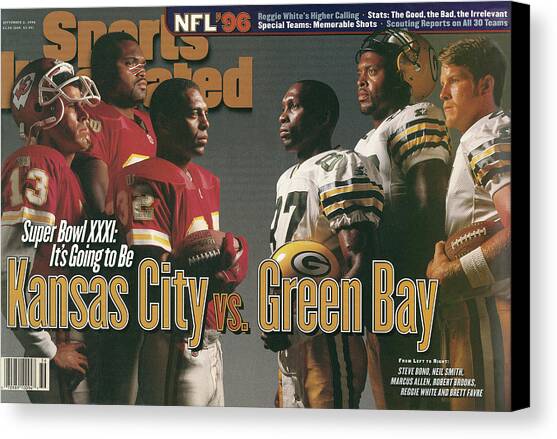 Kansas City Chiefs Vs Green Bay Packers, 1996 Nfl Football Sports Illustrated Cover Canvas Art Print by Sports Illustrated