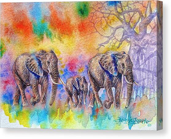 Elephants on the Move Canvas Art Print by Joseph Thiongo