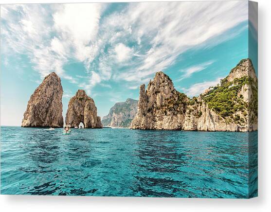 Italy, Campania, Napoli District, Capri, Marina Piccola, Mediterranean Sea, Tyrrhenian Sea, Faraglioni Canvas Art Print by Giuseppe Greco