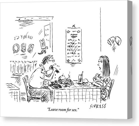 A Woman With Her Arms Crossed Addresses Canvas Art Print by David Sipress