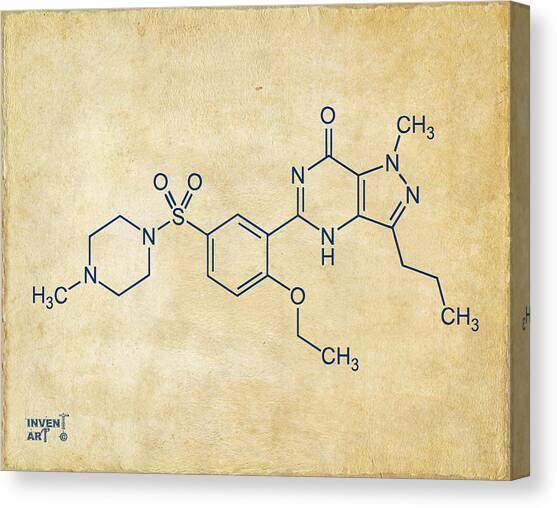 Viagra Molecular Structure Vintage Canvas Art Print by Nikki Marie Smith