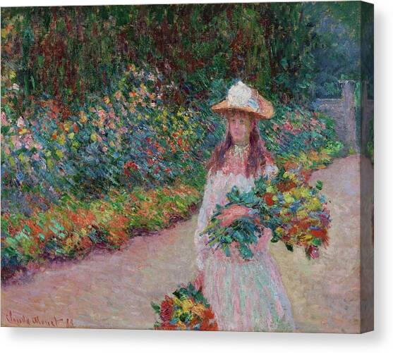 Jeune Fille Dans Le Jardin De Giverny Canvas Art Print by Claude Monet