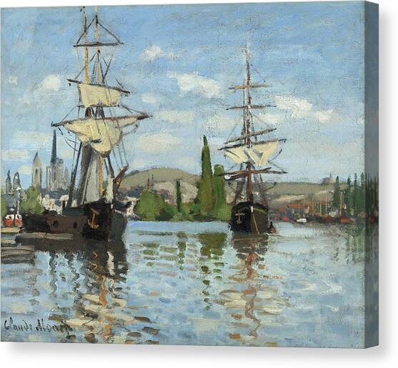 Ships Riding On The Seine At Rouen Canvas Art Print by Claude Monet