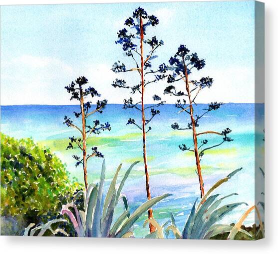 Blue Sea and Agave Canvas Art Print by Carlin Blahnik CarlinArtWatercolor