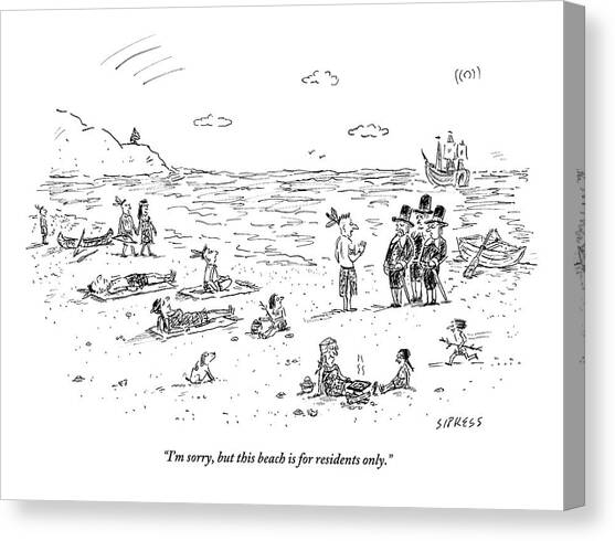 The Pilgrims Arrive At A Native American Beach Canvas Art Print by David Sipress