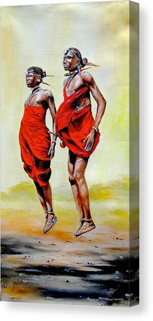 Jumping Maasai Canvas Art Print by Joseph Thiongo
