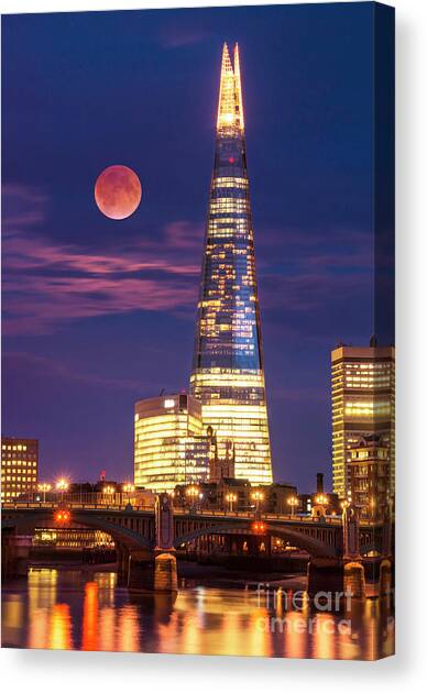 The Shard and red moon, London Canvas Art Print by Neale And Judith Clark